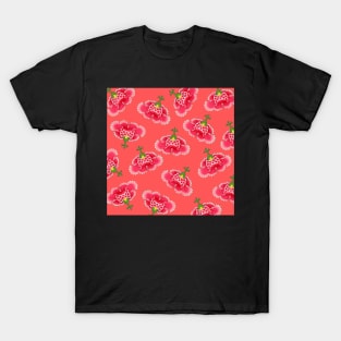 Chinese Vintage Pink and Red Flowers with Coral - Hong Kong Traditional Floral Pattern T-Shirt